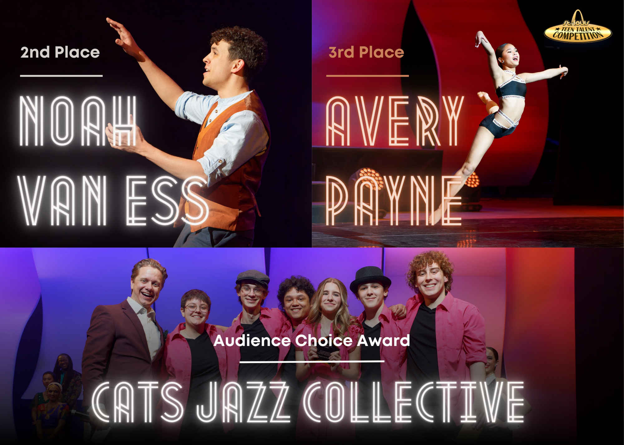 Teen Talent 2nd Noah Van Ess 3rd Avery Payne Audience Award Cats Jazz Collective